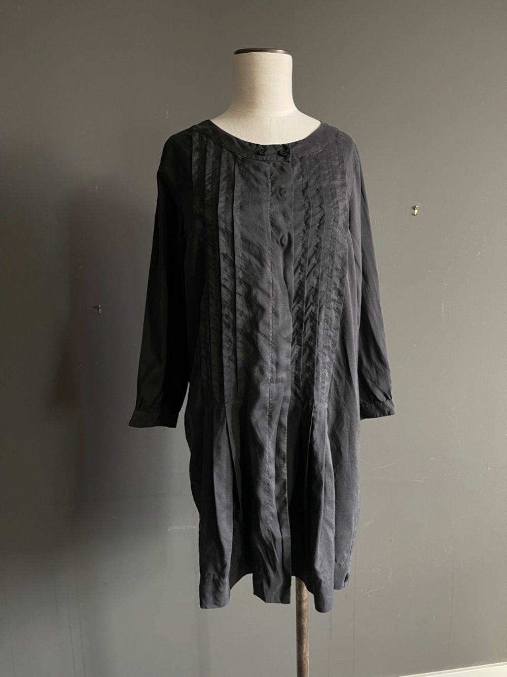 Sportmax Code Black Pleated Tunic Dress Silk Blend Minimalist The Row Resortwear
